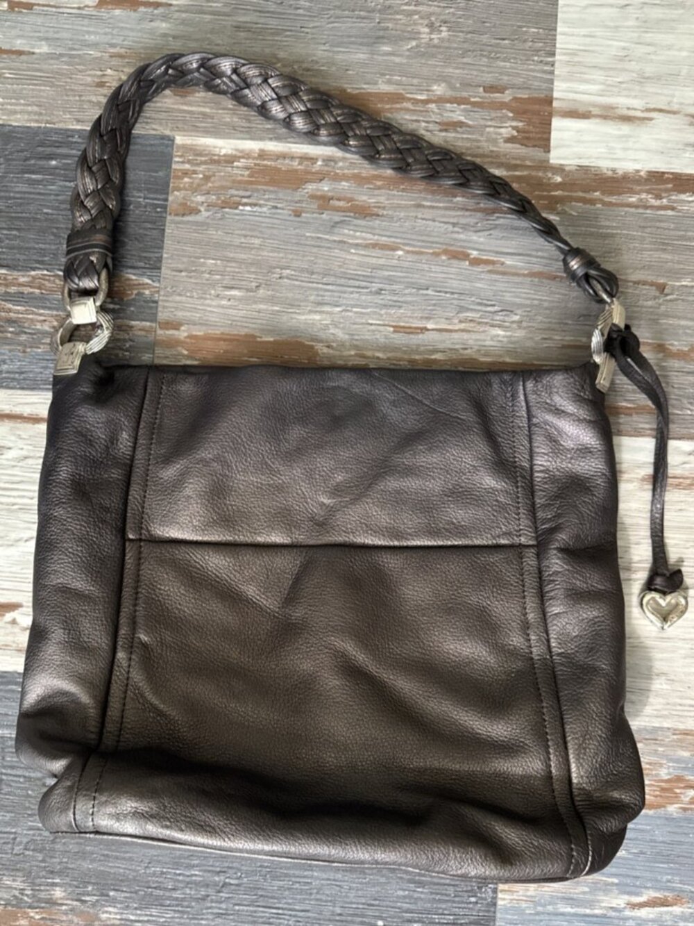 Brighton Anju Bag Masterpiece Collection Pewter Purse Hobo Leather Embellished - Picture 5 of 14